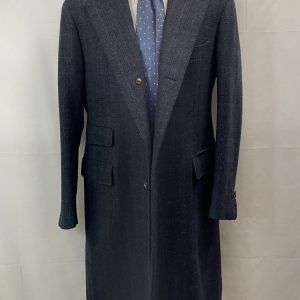 【PANICO パニコ】ナポリ仕立て生き神サルト 貴重ビスポーク注文服 チェスターコート 50～52 紺色チェック柄{sold out thanks!}