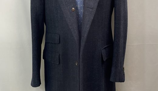 【PANICO パニコ】ナポリ仕立て生き神サルト 貴重ビスポーク注文服 チェスターコート 50～52 紺色チェック柄{sold out thanks!}