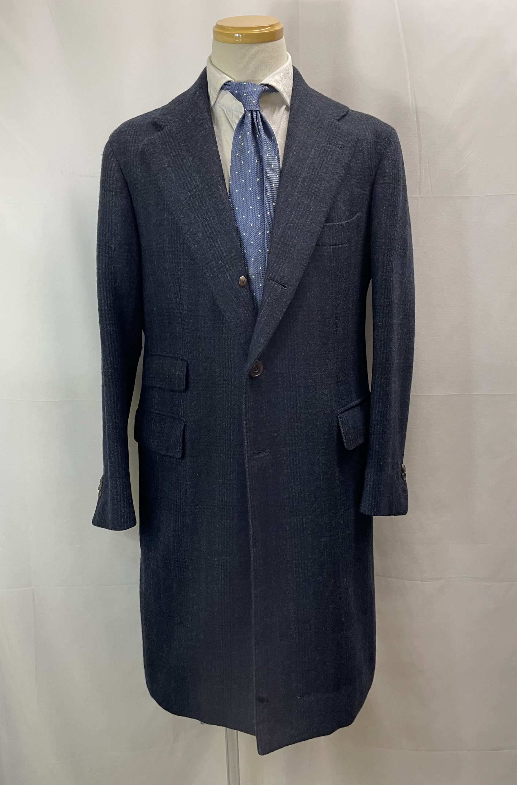 【PANICO パニコ】ナポリ仕立て生き神サルト 貴重ビスポーク注文服 チェスターコート 50~52 紺色チェック柄{sold out thanks!} - 画像 (2)