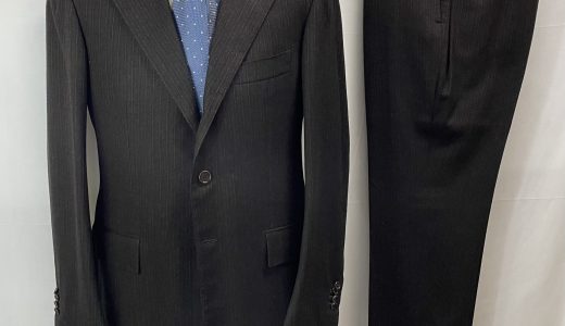 【Sartoria Attolini アットリーニ】秋冬向け カシミヤ混フラノウール 茶ストライプ柄ダークグレースーツ 48～50