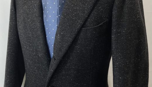 【Sartoria Attolini アットリーニ】秋冬向け 贅沢カシミヤ100％厚肉ホームスパン織りツイードジャケット 紺灰色 46～48