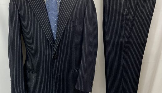 【Cesare Attolini アットリーニ】最高峰ナポリ仕立て 秋冬向け チョークストライプ柄ネイビースーツ 50 濃紺色