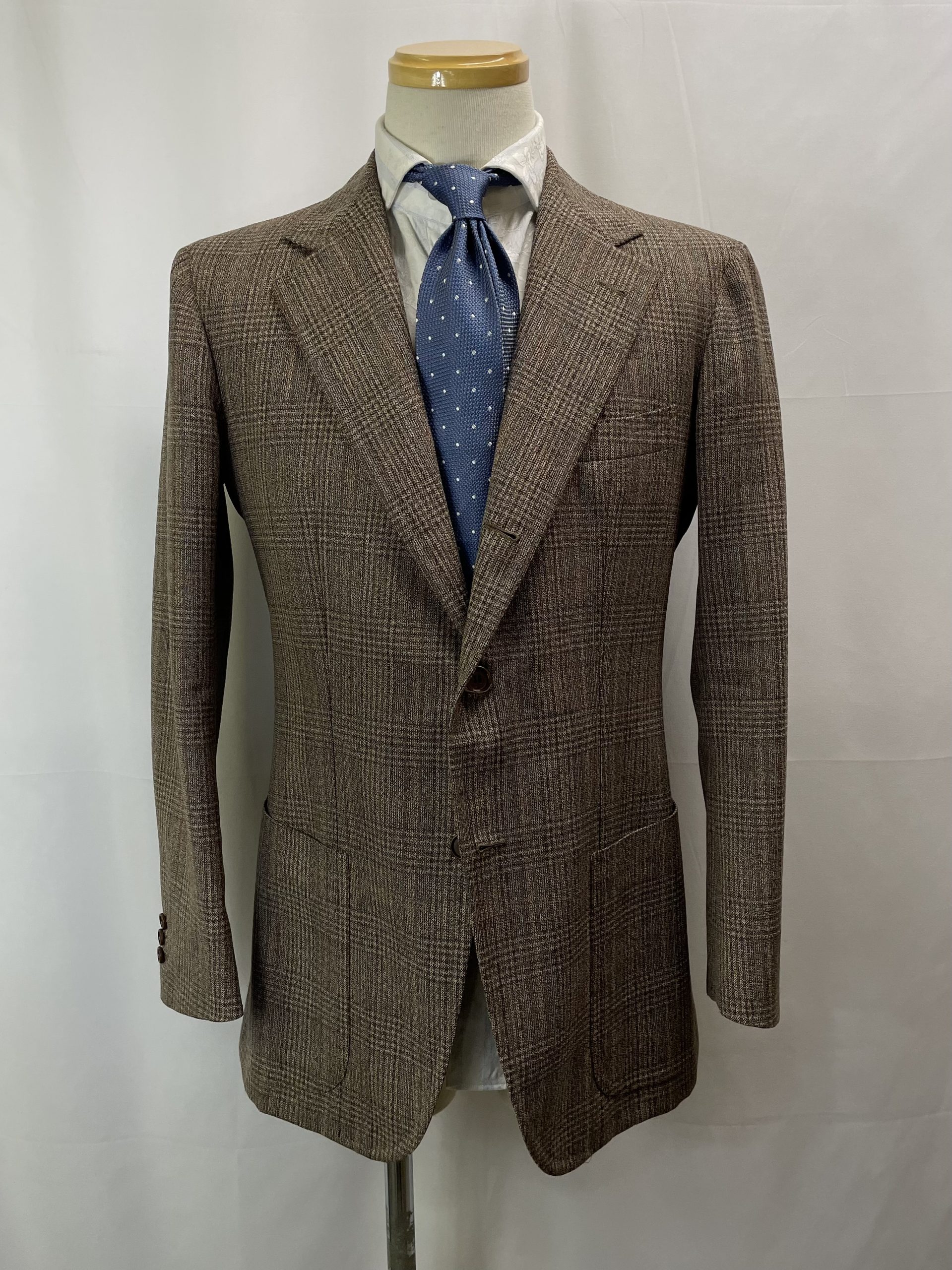 【PANICO パニコ】ナポリ生き神サルト ビスポーク注文服 ヴィンテージウール 格子柄ジャケット 48位 薄茶色 - 画像 (2)