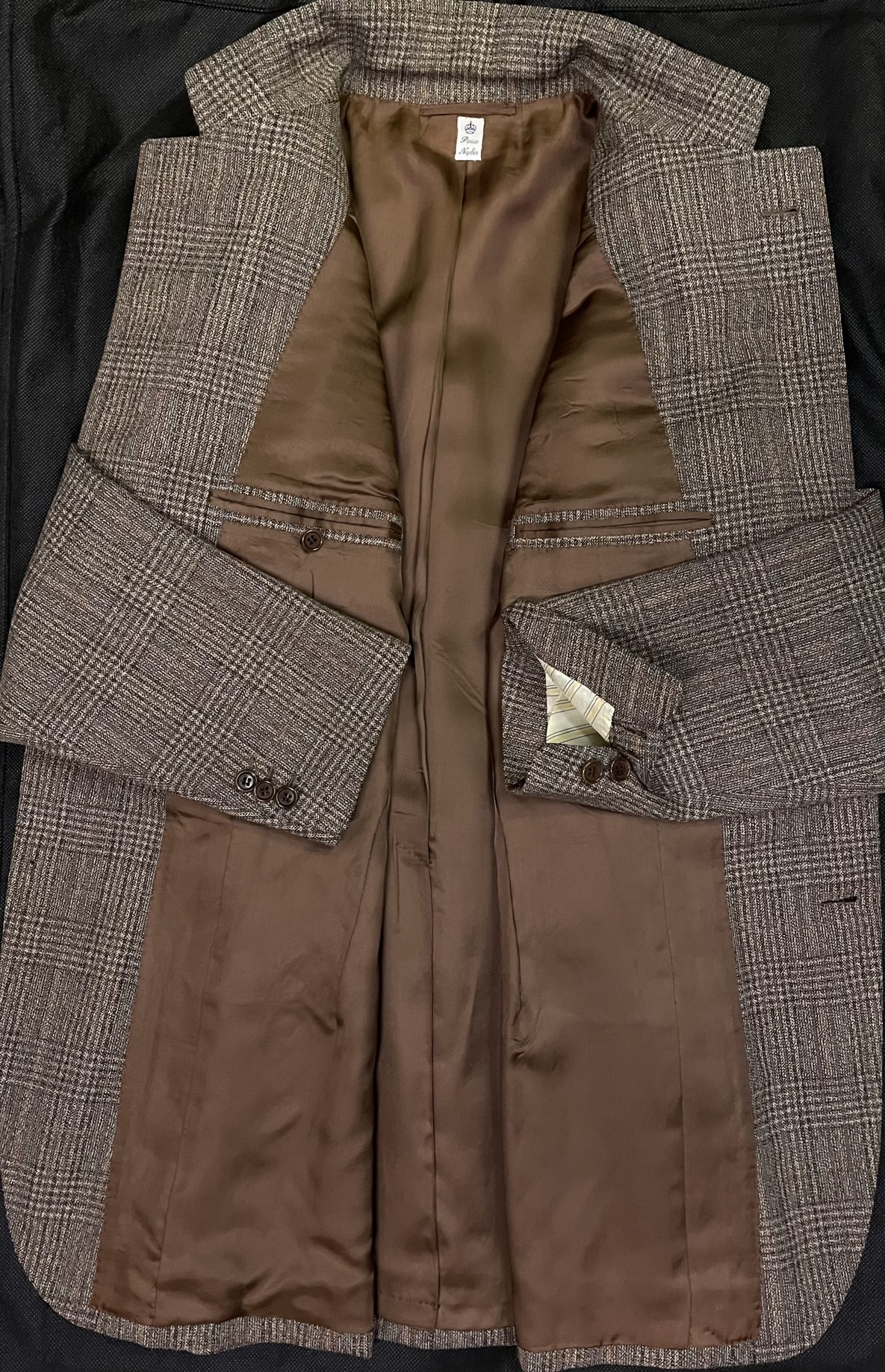 【PANICO パニコ】ナポリ生き神サルト ビスポーク注文服 ヴィンテージウール 格子柄ジャケット 48位 薄茶色 - 画像 (4)
