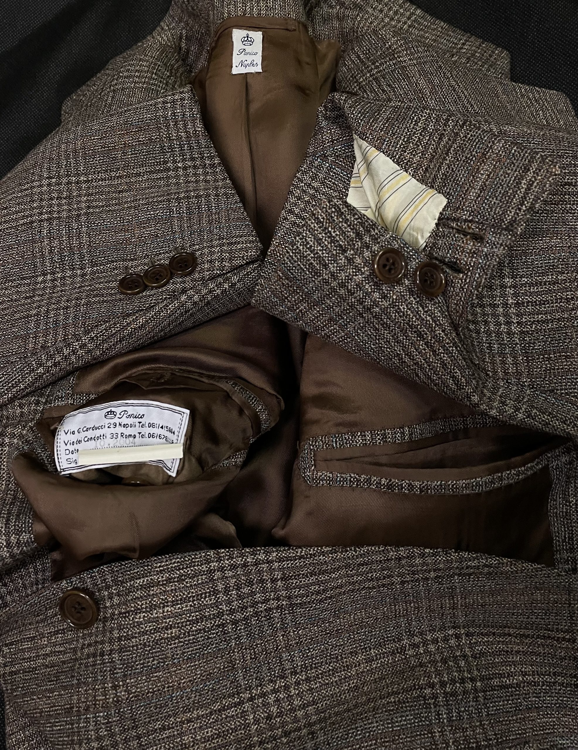 【PANICO パニコ】ナポリ生き神サルト ビスポーク注文服 ヴィンテージウール 格子柄ジャケット 48位 薄茶色 - 画像 (5)
