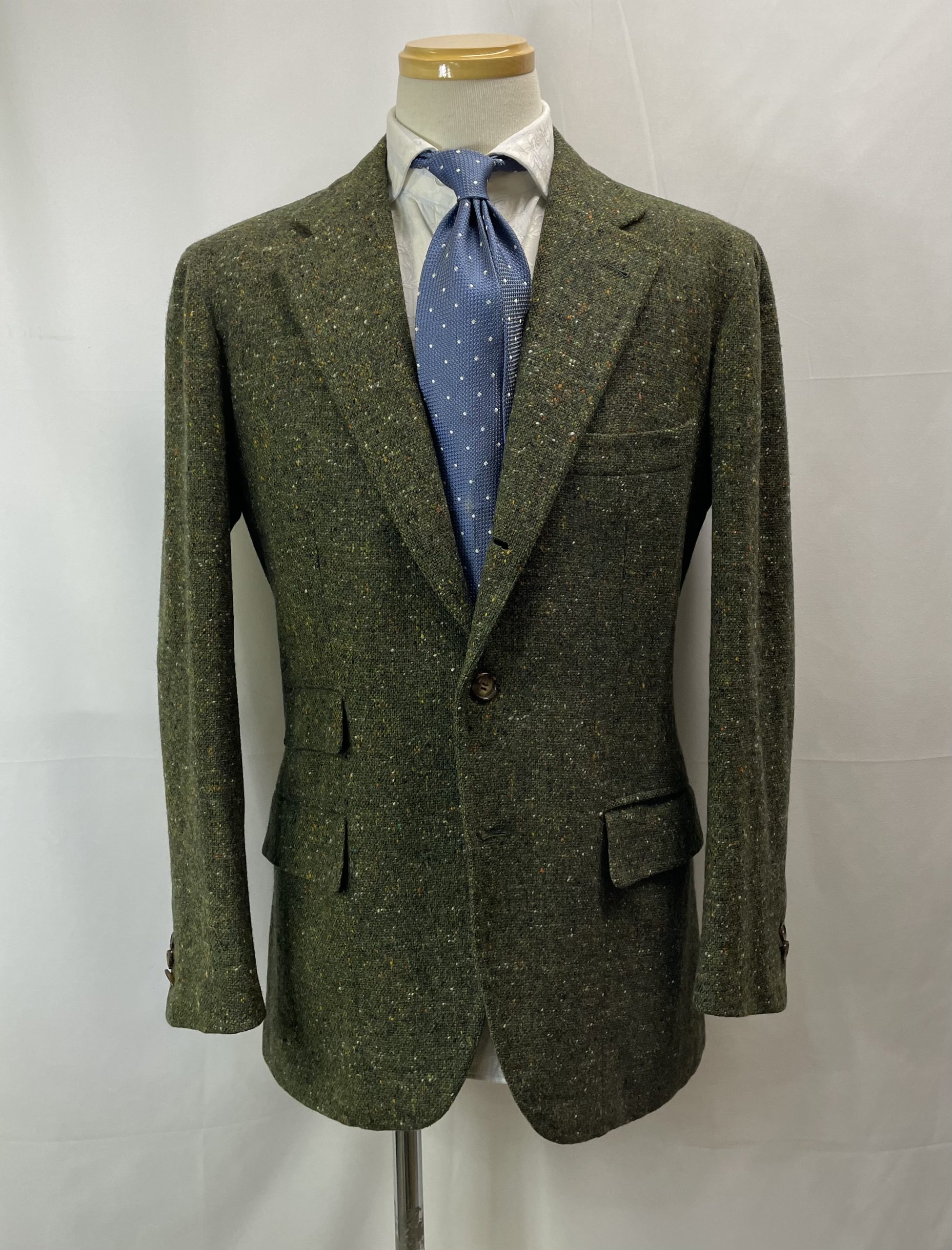 【PANICO パニコ】ナポリ生き神サルト ビスポーク注文服 秋冬向けホームスパン織りツイードジャケット 50~52 濃緑色 - 画像 (2)