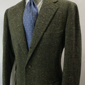 【PANICO パニコ】ナポリ生き神サルト ビスポーク注文服 秋冬向けホームスパン織りツイードジャケット 50～52 濃緑色