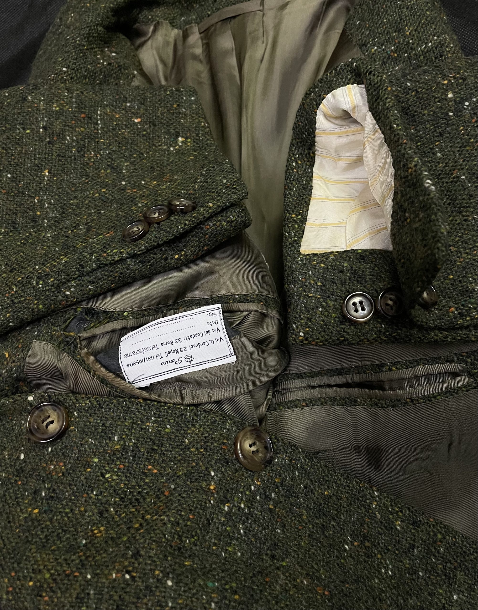【PANICO パニコ】ナポリ生き神サルト ビスポーク注文服 秋冬向けホームスパン織りツイードジャケット 50~52 濃緑色 - 画像 (5)