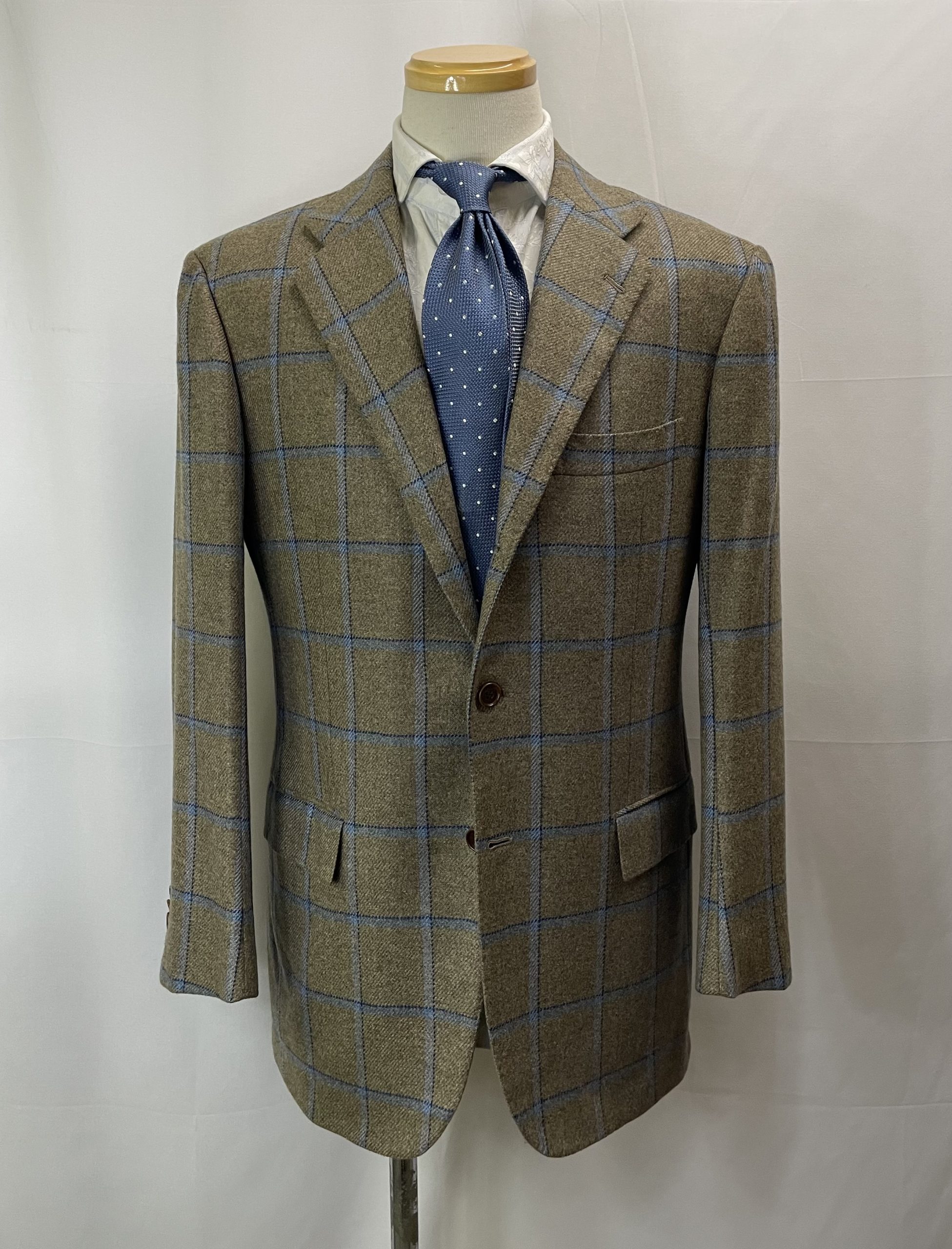 【Kiton キトン】秋冬向け 贅沢カシミヤ100% ウインドーペン格子柄ジャケット 50 52 ベージュ色