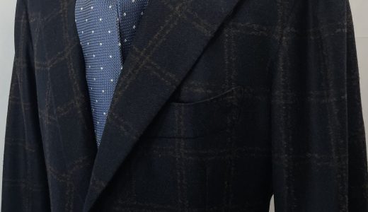 【ORAZIO LUCIANO オラツィオ ルチアーノ】秋冬向けカシミヤ混ウール アンコン仕立て 格子柄ジャケット 52 54 MTO 紺&茶色