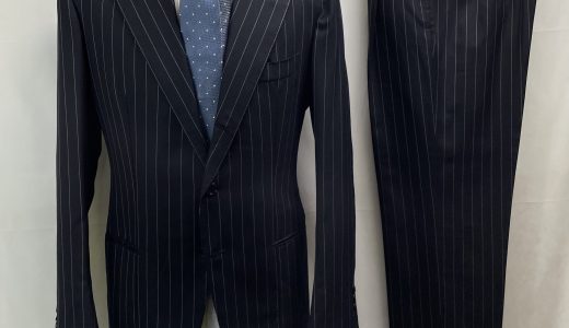 【Pirozzi ピロッツィ】ナポリ四天王サルト ビスポーク注文服 合い物 ストライプ柄ネイビースーツ 52～54 紺色{sold out thanks!}