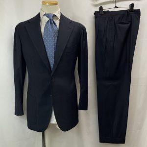 【Pirozzi ピロッツィ】ナポリ四天王サルト ビスポーク注文服 合い物 大定番ネイビースーツ 46～48 濃紺無地