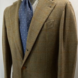 【La Vera Sartoria Napoletana (ORAZIO LUCIANO)】秋冬向けカシミヤ混ウール ウインドーペン柄ジャケット 48～50 薄茶