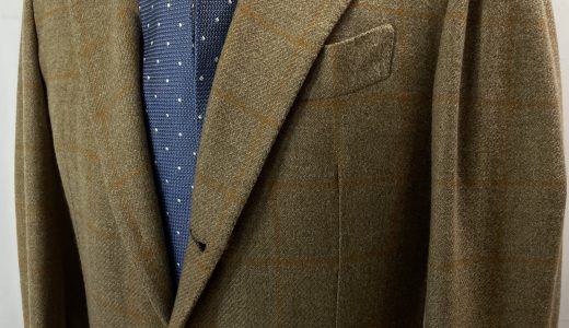 【La Vera Sartoria Napoletana (ORAZIO LUCIANO)】秋冬向けカシミヤ混ウール ウインドーペン柄ジャケット 48～50 薄茶