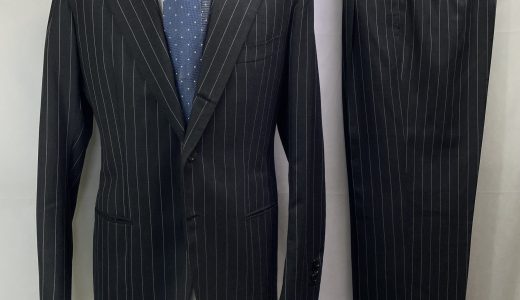 【Pirozzi ピロッツィ】ナポリ四天王サルト ビスポーク注文服 合い物 ストライプ柄ダークグレースーツ 52～54 濃灰色{sold out thanks!}