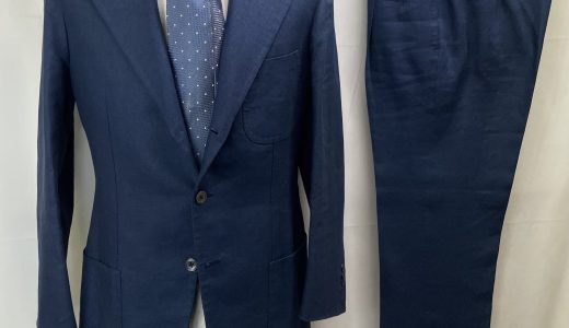 【Pirozzi ピロッツィ】ナポリ四天王サルト ビスポーク注文服 極上アイリッシュリネン麻ネイビースーツ 46位 青紺無地{sold out thanks!}