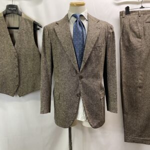 【CIARDI チャルディ】ビスポーク注文服 秋冬ライトツイード 3ピーススーツ 50～52 薄茶色{sold out thanks!}