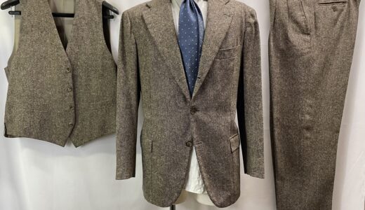 【CIARDI チャルディ】ビスポーク注文服 秋冬ライトツイード 3ピーススーツ 50～52 薄茶色{sold out thanks!}