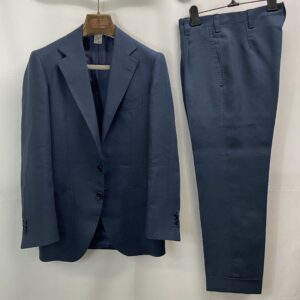 【COSTANTINO コスタンティーノ】ナポリ仕立て ビスポーク注文服 リネン麻100％ ネイビースーツ ジャケット＆パンツ 42～44 紺色