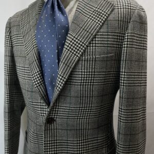 【LIVERANO & LIVERANO リベラーノ】ビスポーク注文服 カシミヤ混ウール 大判チェック格子柄ジャケット 44～46 グレー