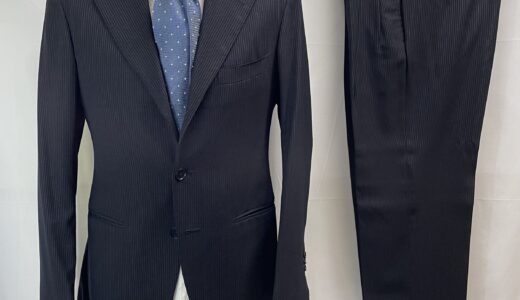 【LIVERANO & LIVERANO リベラーノ】合い物ウール ピンストライプ柄ネイビースーツ 46 濃紺色