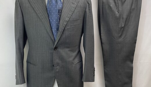 【LIVERANO & LIVERANO リベラーノ】ビスポーク注文服 合い物 ストライプ柄ミディアムグレースーツ 44～46