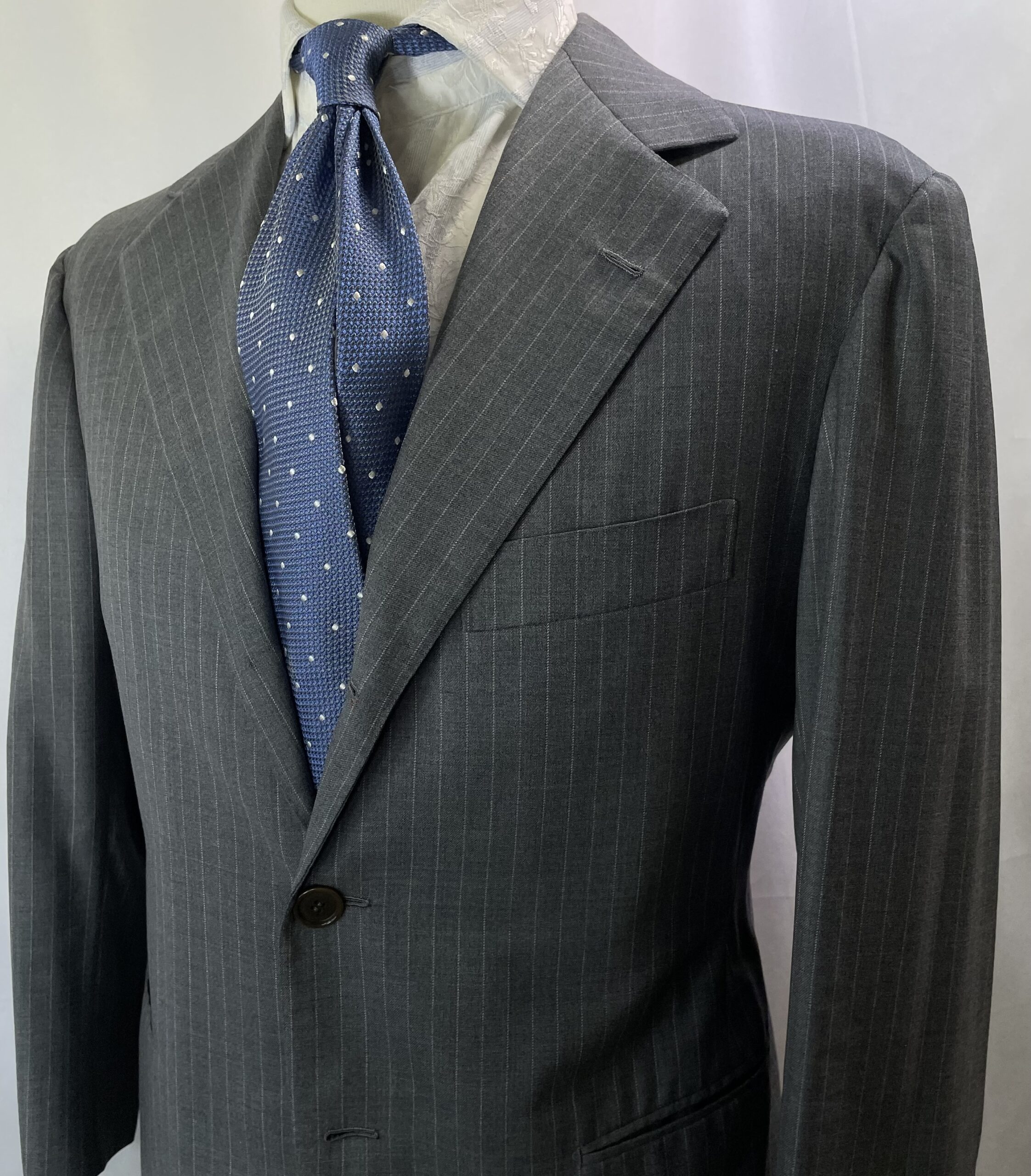 【LIVERANO & LIVERANO リベラーノ】ビスポーク注文服 合い物 ストライプ柄ミディアムグレースーツ 44~46 - 画像 (2)