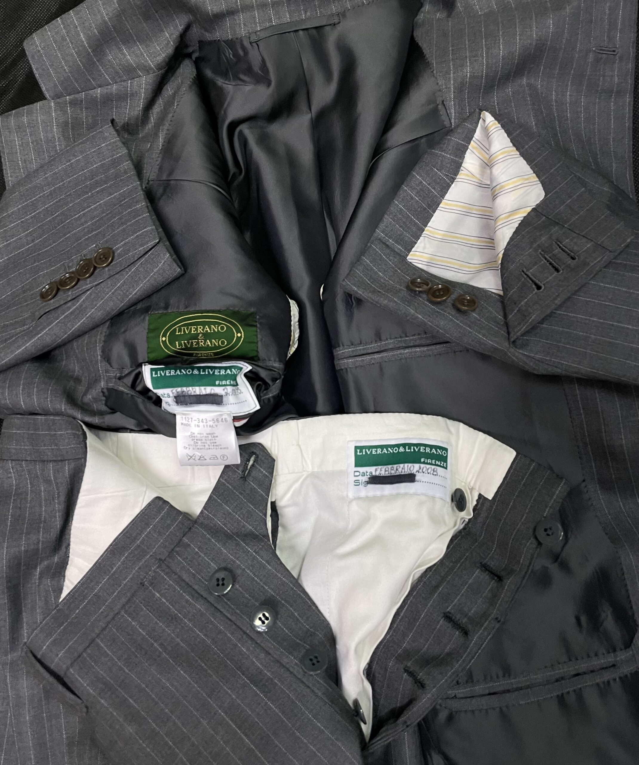 【LIVERANO & LIVERANO リベラーノ】ビスポーク注文服 合い物 ストライプ柄ミディアムグレースーツ 44~46 - 画像 (5)