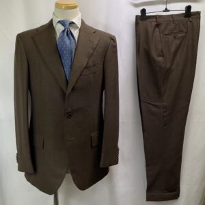 【ORAZIO LUCIANO オラツィオ ルチアーノ】合い物ウール 洒脱ブラウンスーツ MTO 50～52 茶色無地{sold out thanks!}