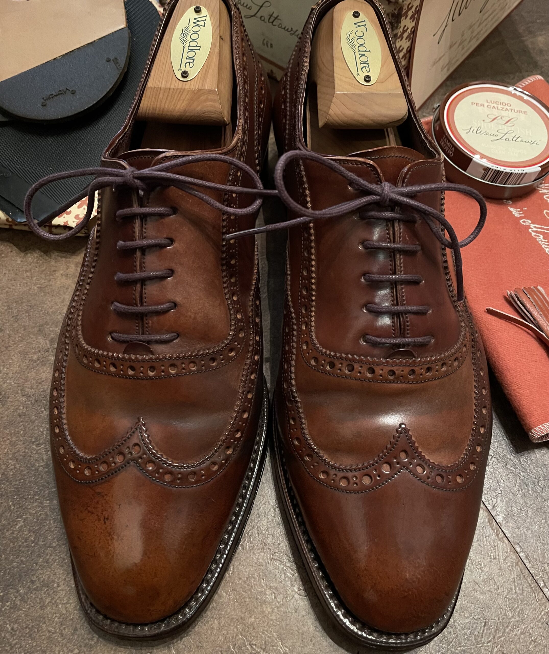 【Silvano Lattanzi シルバノラッタンジ】コードバン馬革ウイングチップ内羽根シューズ靴 6.5 25~25.5cm 茶色 - 画像 (2)