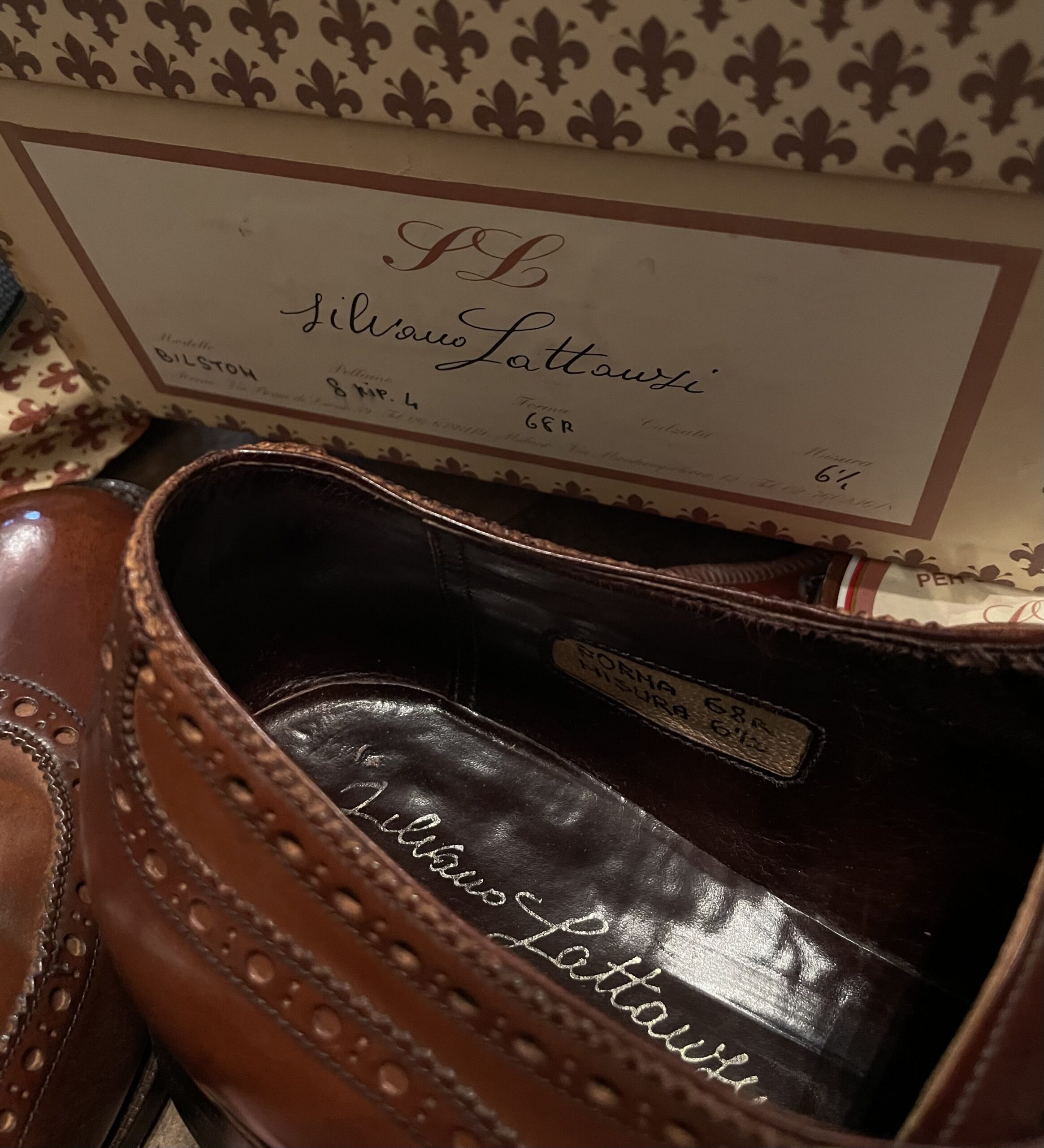 【Silvano Lattanzi シルバノラッタンジ】コードバン馬革ウイングチップ内羽根シューズ靴 6.5 25~25.5cm 茶色 - 画像 (6)
