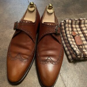 【ステファノベーメル STEFANO BEMER】名作シングルモンクストラップWチップシューズ靴 40 25～25.5cm 茶色