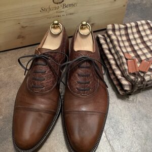 【ステファノベーメル STEFANO BEMER】エキゾチック革コンビ キャップトゥ靴ストレートチップシューズ 茶色 39.5 25cm位