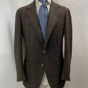 【PANICO パニコ】ナポリ仕立て神サルト ビスポーク注文服 秋冬向け カシミヤ混毛 アンコン芯地無しジャケット 50～52 茶色格子柄