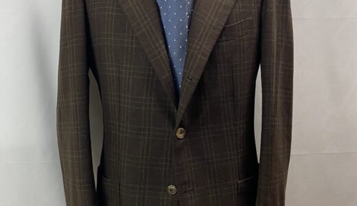 【PANICO パニコ】ナポリ仕立て神サルト ビスポーク注文服 秋冬向け カシミヤ混毛 アンコン芯地無しジャケット 50～52 茶色格子柄