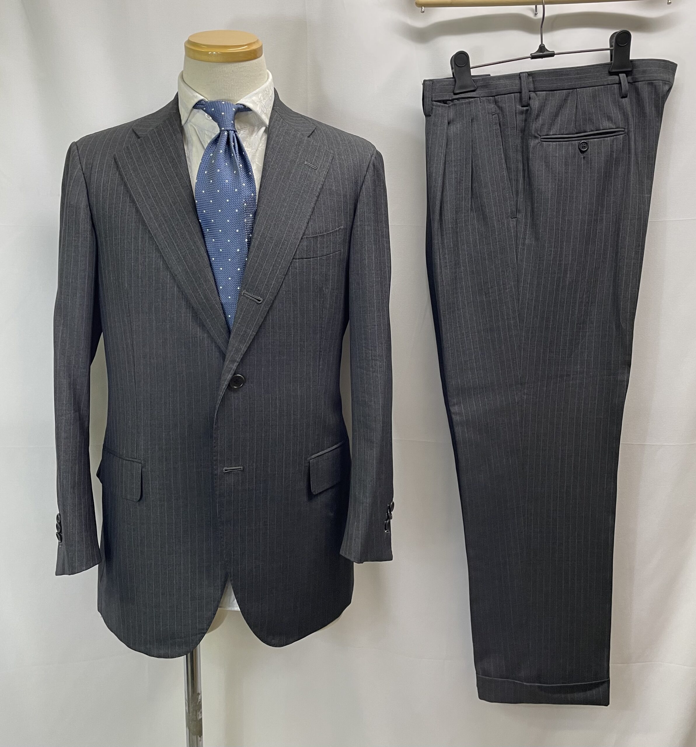 【Antonio La Pignola アントニオ ラ ピニョッラ】スミズーラ注文服 合い物ウール グレースーツ 50~52