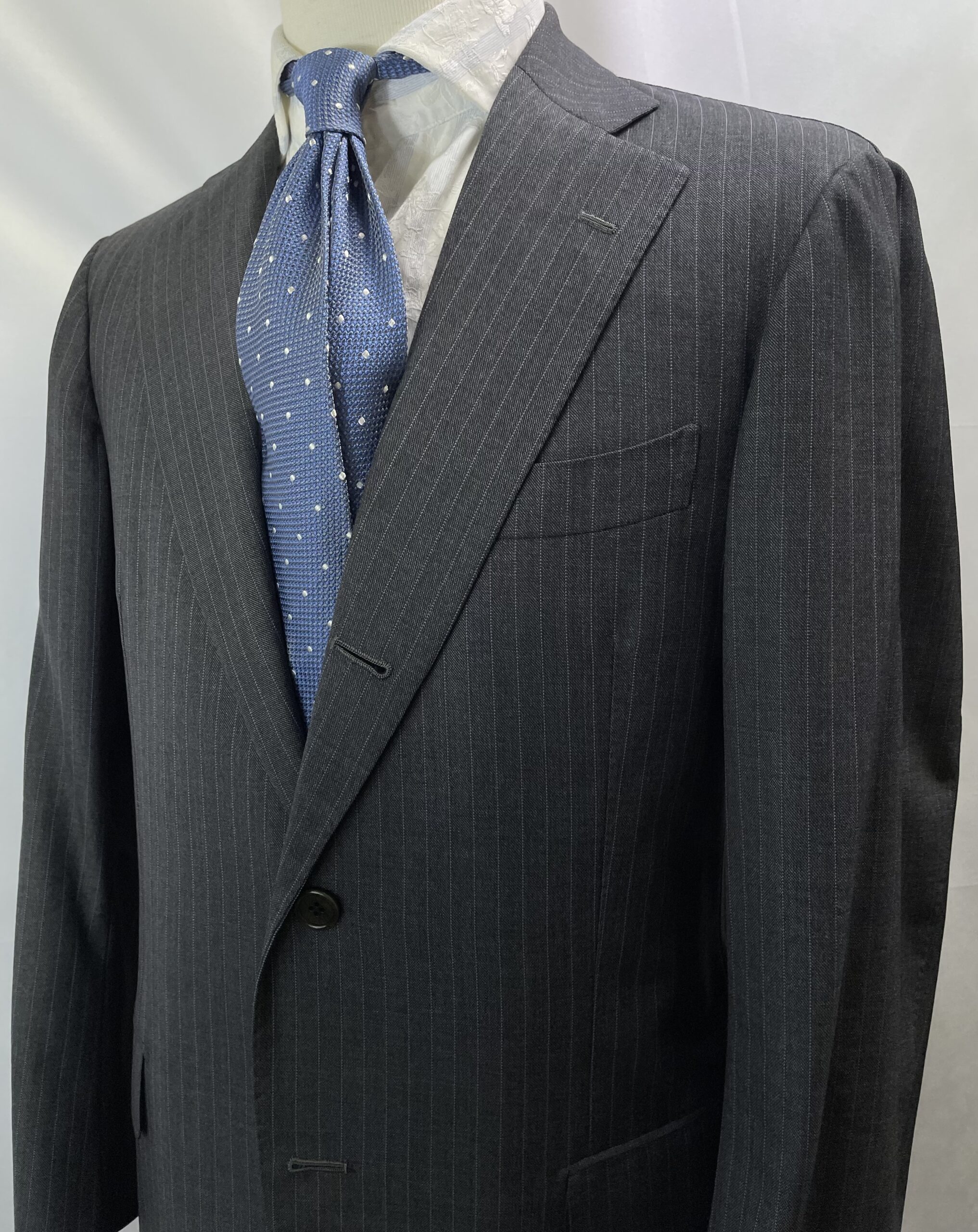 【Antonio La Pignola アントニオ ラ ピニョッラ】スミズーラ注文服 合い物ウール グレースーツ 50~52 - 画像 (2)