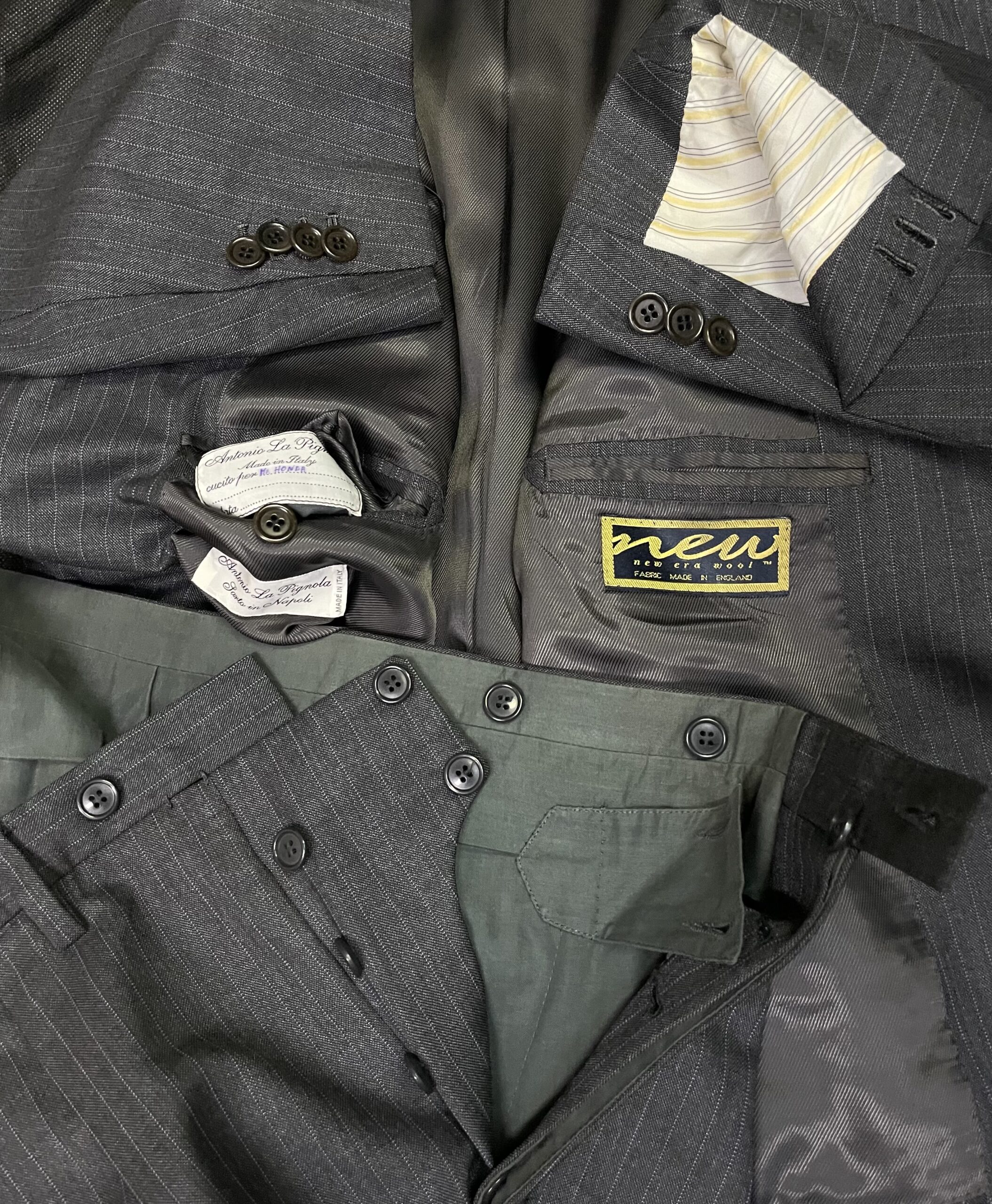【Antonio La Pignola アントニオ ラ ピニョッラ】スミズーラ注文服 合い物ウール グレースーツ 50~52 - 画像 (5)