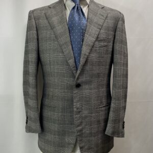 【Cesare Attolini アットリーニ】優良ナポリ仕立て 合い物カシミヤ混ウール グレンチェック柄グレージャケット 46