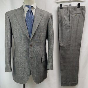 【Kiton キトン】秋冬向け カシミヤ25％混サキソニーウール グレンチェック柄グレースーツ 52～54