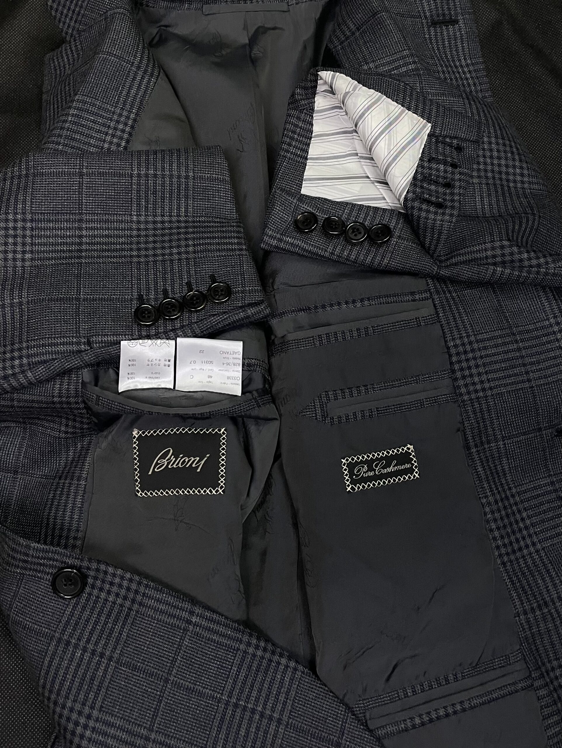 【Brioni ブリオーニ】贅沢カシミヤ100% 洒脱チェック格子柄グレージャケット 合い物 48~46 - 画像 (5)