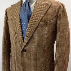 【Gianni Piccirillo ジャンニ ピッチリーロ】ビスポーク注文服 ライトツイード格子柄ジャケット 48～50 茶系色