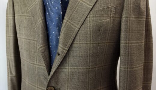 【Luigi Grimaldi napoli ルイジ グリマルディ】ナポリ仕立て シルク絹毛 格子柄ジャケット 46 グレージュ