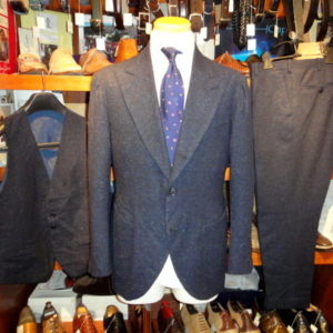 【シャマット Sciamat】秋冬 ホームスパン生地スリーピース3Pピークドラペルスーツ 50～52 紺{sold out thanks!}