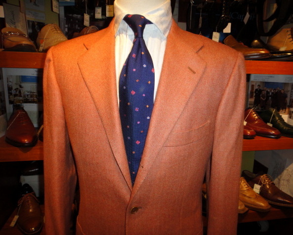 【キトン Kiton】カシミヤ100％ヘリンボーン織り ジャケット 46 橙色